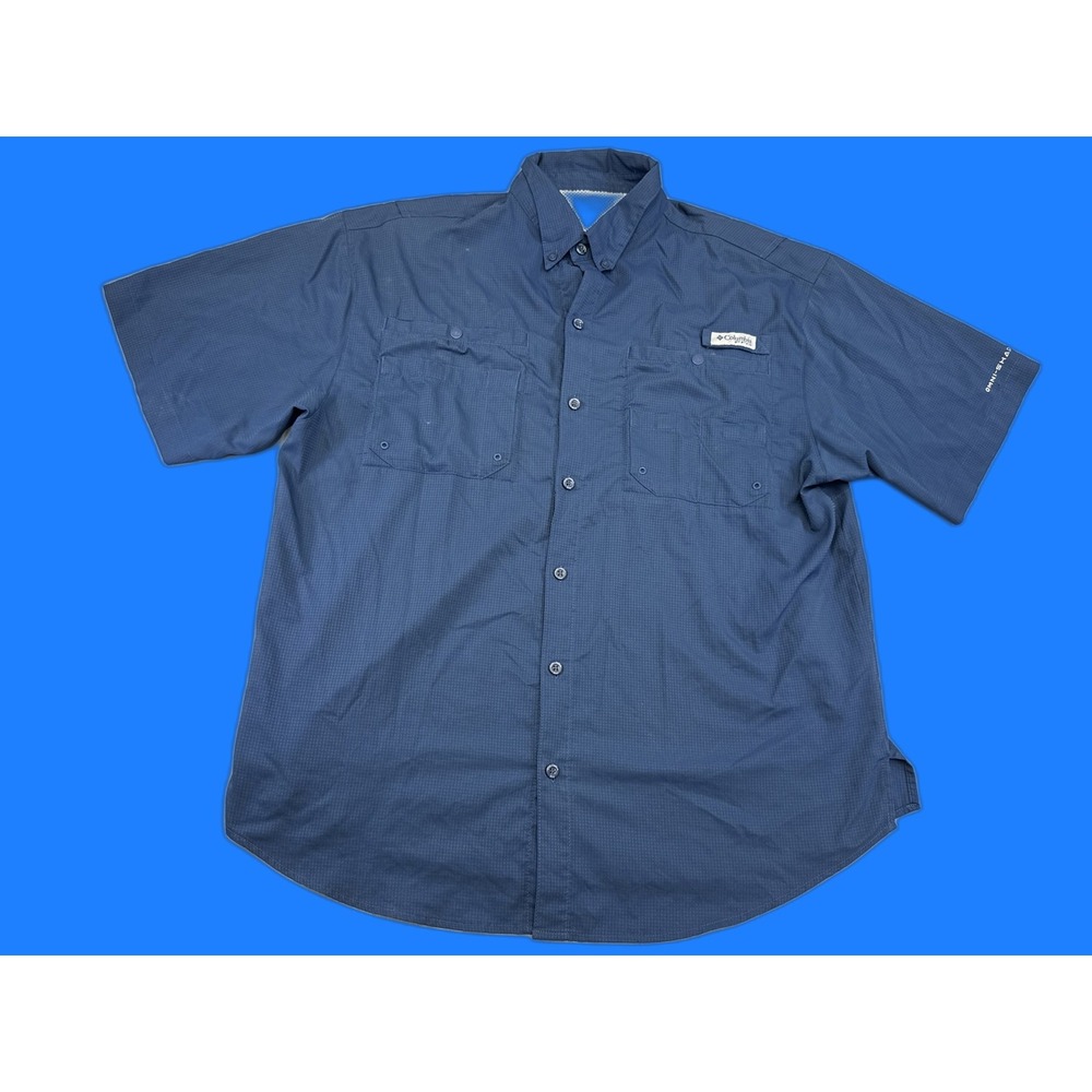 Columbia PFG Fishing FM7266 Button Up Short Sleeve Shirt Mens 2XL Cotton Blue